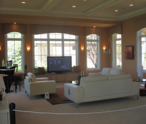 The family room was very large and open with windows overlooking the courtyard to the right and the water on the left.