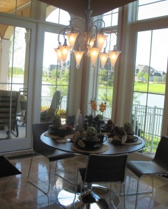 The eat-in kitchen area, with a view of the waterway.