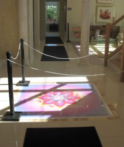 The image of a lotus flower was inset into the marble at the base of the staircase.
