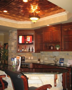 Close-up of the copper ceiling in the bar area.