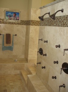 Walk-in shower in master bath.