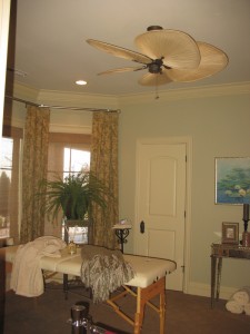 Part of the "home spa" in the lower level featured this room with a massage table.