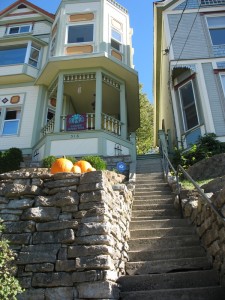 The homes in Columbia Tusculum are perched on top of such steep inclines that you have to climb a lot of steps to reach them!
