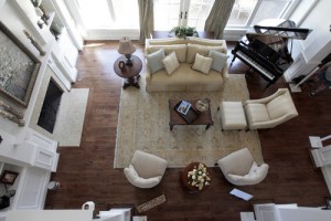 Overhead view of hearth room.