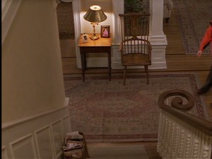 Looking down the stairs in Jackie's house.
