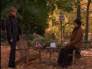Isabel and Jackie hashing things out in Jackie's scenic yard.