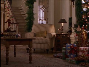 An armchair in the corner of Jackie's living room.