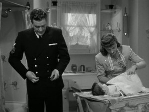 Jefferson helps Elizabeth bathe the baby in the bathroom. "Are you sure the baby's name is Robert?" Oops. "I mean, Roberta!"