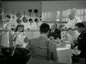 Having breakfast in the kitchen.
