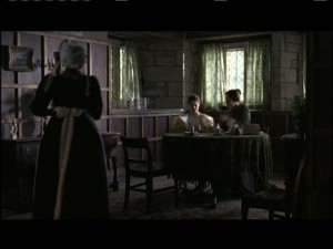 The servants' kitchen, where Jane and Adele eat breakfast.