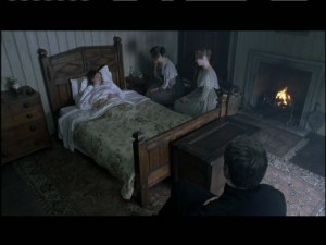Jane recuperates in bed at the Rivers' home.