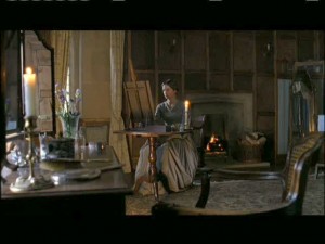 Jane sketching in her room.