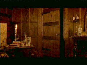 Jane's bedroom door at night. Is something out there?