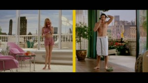 Split-screen--an effect frequently used in the Doris Day-Rock Hudson comedies.
