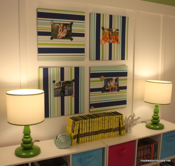Photos & books in playroom Photos & books in playroom