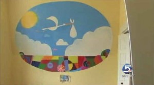 nursery mural in the Up house