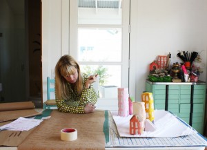 Artist Elizabeth Chapin creating at home