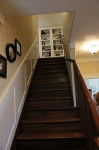 looking upstairs to shelves