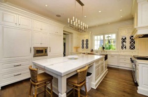 white kitchen marble island
