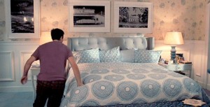 Dave and Jamie's blue and white bedding The Change-Up