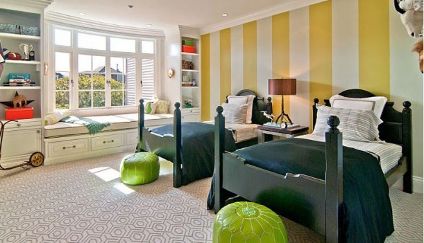 kids' room with striped walls