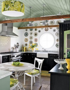 schoolhouse kitchen with black cabinets