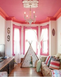 pink family room crown molding ceiling Apt Therapy