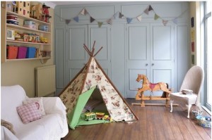 teepee and rocking horse in playroom