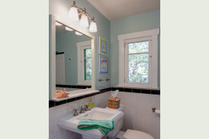 bath with black and white tile