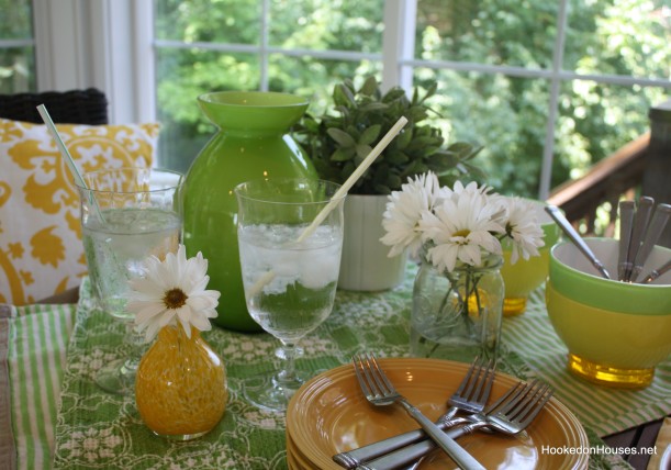 green and yellow table in sunroom 7