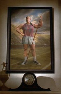 painting of Miss Trunchbull over the fireplace