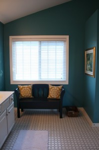 new Sausalito tile in master bath-black bench
