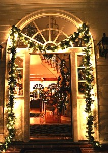 Lisa's front door decorated for Christmas