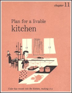 scan of page that says Plan for a Livable Kitchen in vintage decorating book