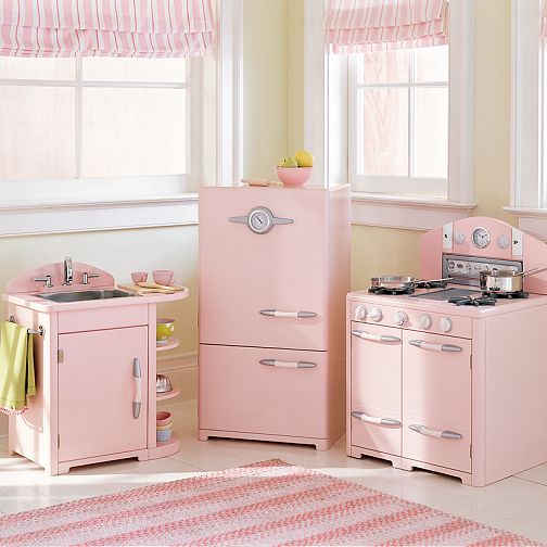 Pink Pottery Barn kitchen for kids - Hooked on Houses