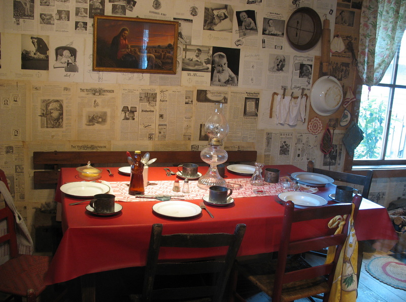 A dining room table inside cabin