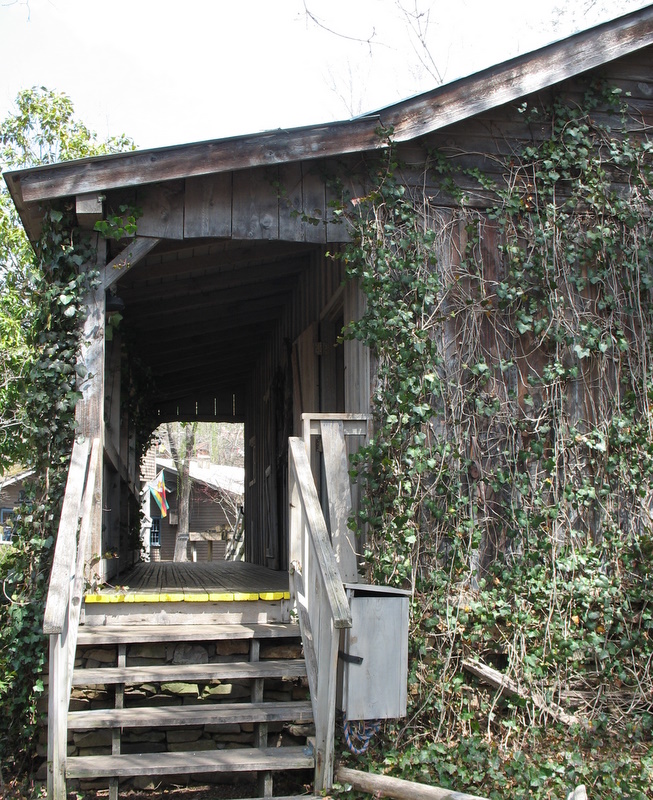 side of front porch of cabin