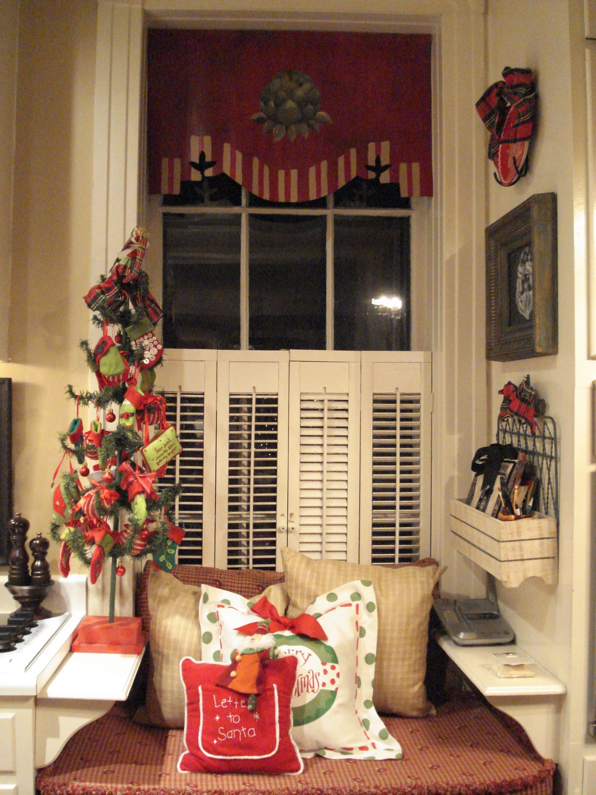 window seat with small christmas tree