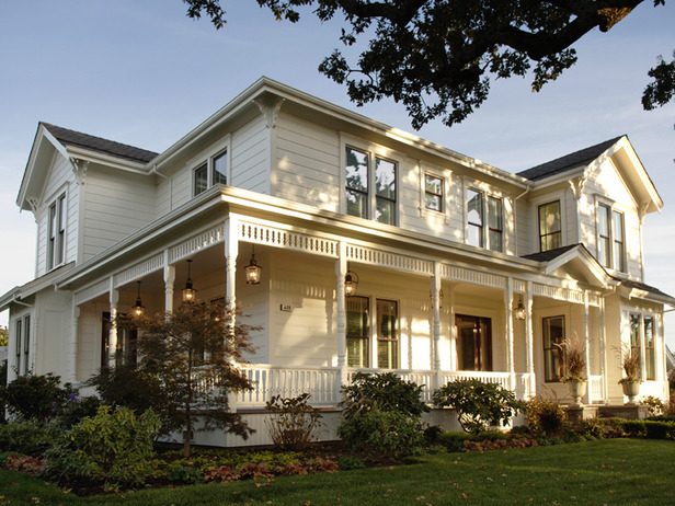 front exterior of white farmhouse