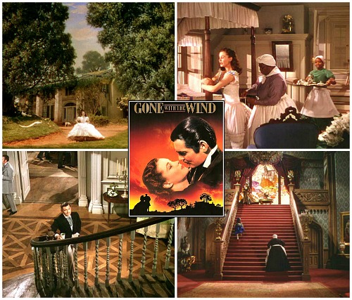 collage of photos from Gone with the Wind and movie poster inset