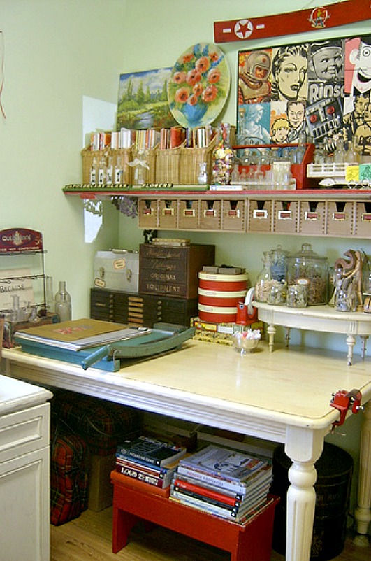 craft table and supplies