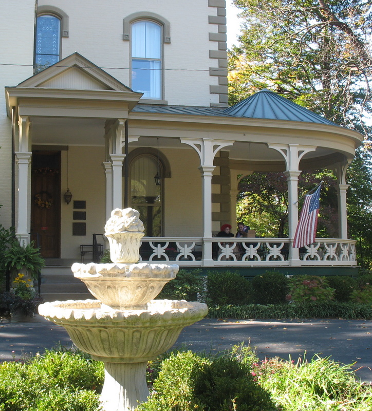 front porch of Promont House with fountain 