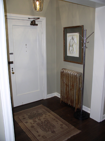 apartment door and coat rack