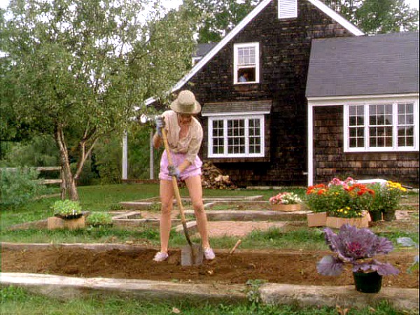 Elizabeth Farmer digging in the garden Funny Farm