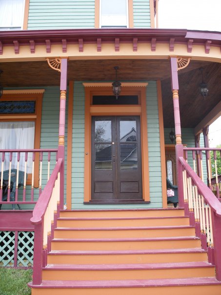 front double doors on painted Victorian