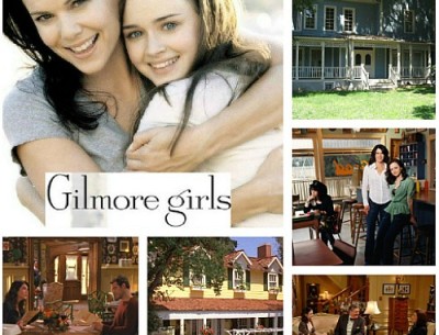 collage of photos from Gilmore Girls with Lauren Graham and Alexis Bledel