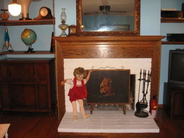 Carrie at fireplace