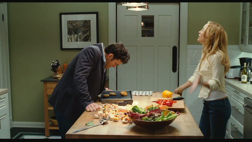 characters prepare meal in kitchen