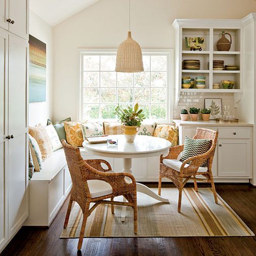 banquette seating with round kitchen table