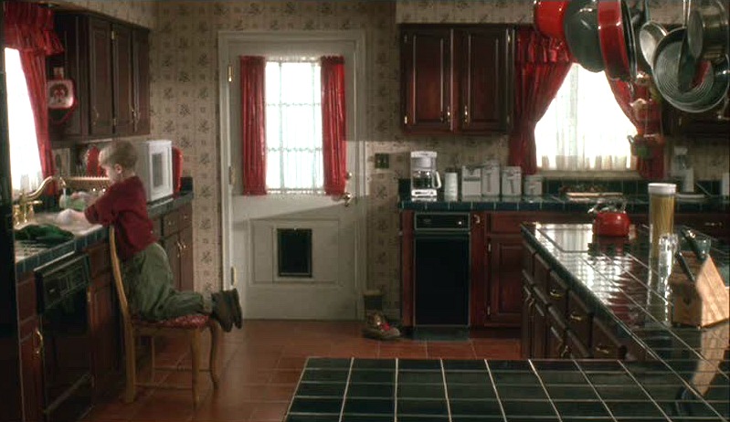 Home Alone house red and green kitchen